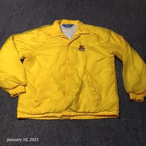 Vintage Sunkist Snap Jacket Adult Medium Yellow Lined Windbreaker Rainbow Sports